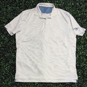 johnnie-O White and Gray Striped Polo
